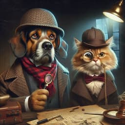 Image of a dog and cat detective duo